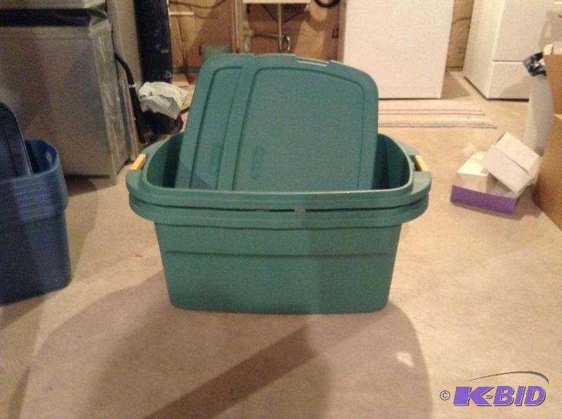 lot 174 image: Two 30 gal. Sterilite Totes with Lids