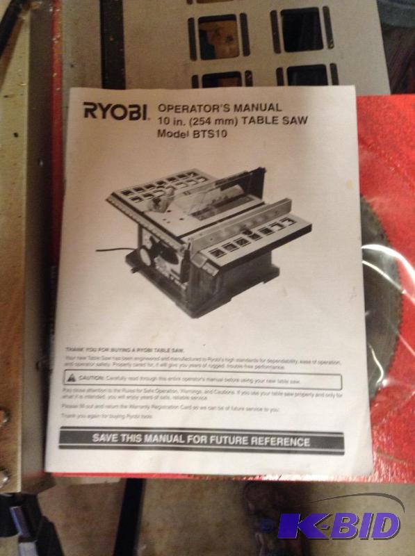 lot 200 image: Ryobi Table Saw with Extra Blades