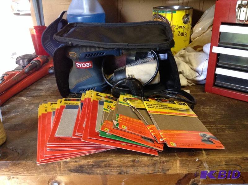 lot 208 image: Ryobi Palm Sander with Sand Paper