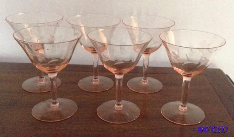 lot 47 image: Six Etched Pink Stemware