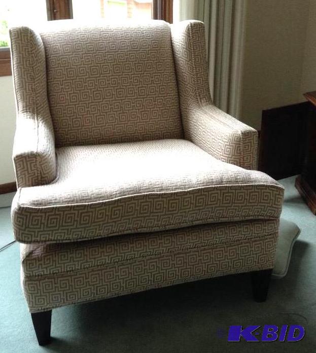 lot 5 image: Beautiful Club Chair - Greek Key Pattern Upholstery 1 of 2