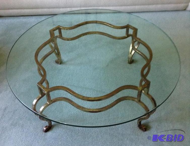 lot 55 image: Round Glass Table with Metal Base
