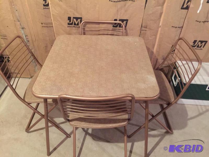 lot 56 image: Vintage Card Table with Four Folding Chairs