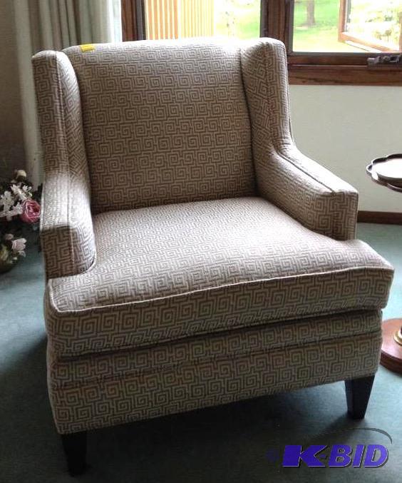 lot 7 image: Beautiful Club Chair - Greek Key Pattern Upholstery 2 of 2