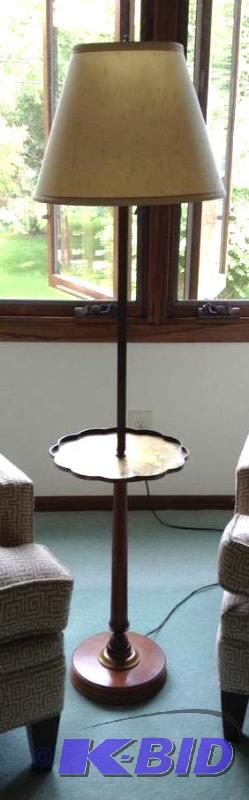 lot 9 image: Floor Lamp with Etched Brass Tray and Nice Shade