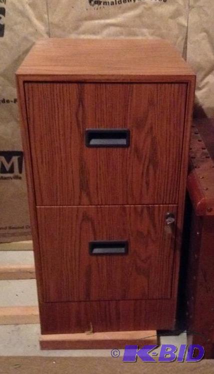 lot 96 image: Wood Grain Metal Two Drawer Filing Cabinet