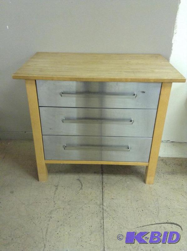 Stainless & Wood 3 Drawer Kitchen Cabinet