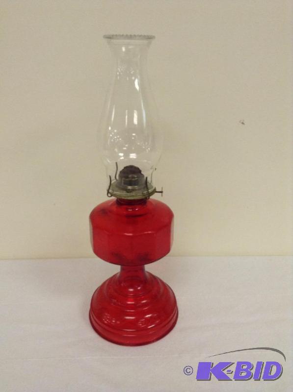 Vintage Ruby Glass Kerosene Oil Lamp