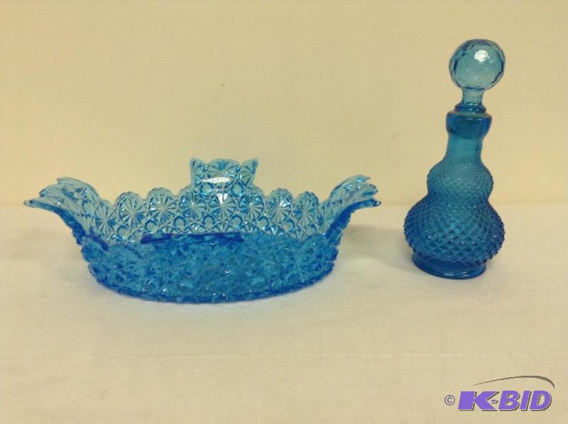 Vintage Ornate Blue Glass Containers