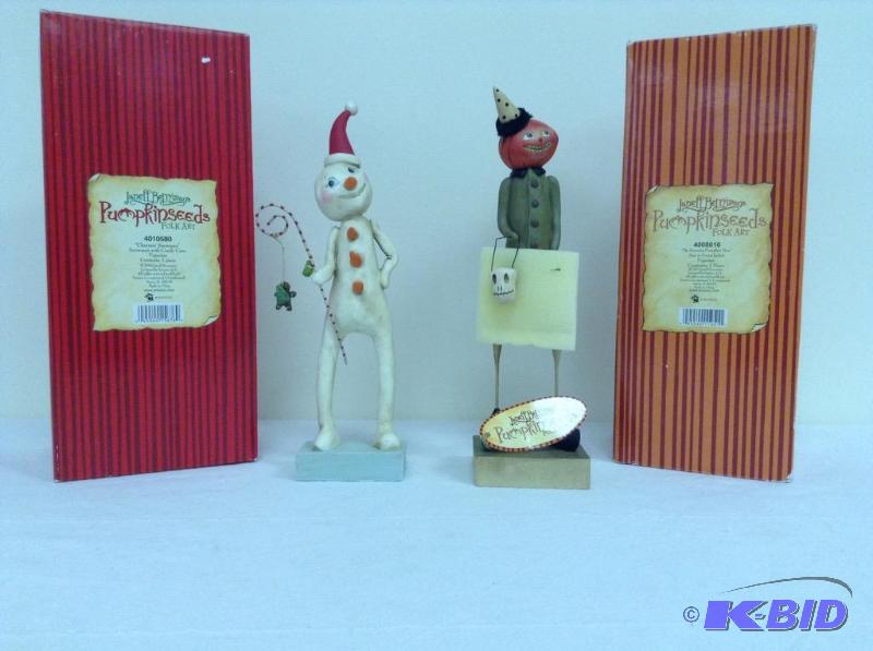(2) Janell Berrymans Pumpkinseeds Folk Art Figures