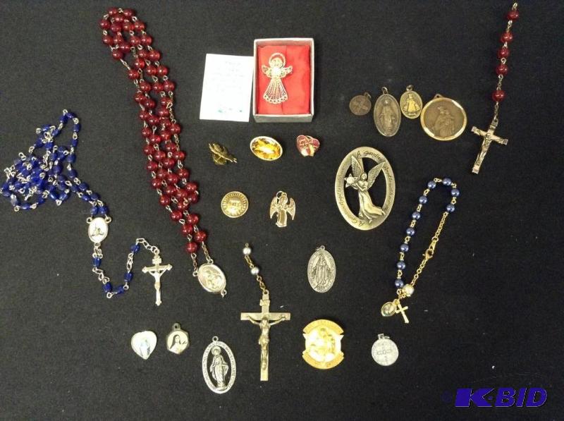lot 24 image: Collection of Religious Rosaries & Charms