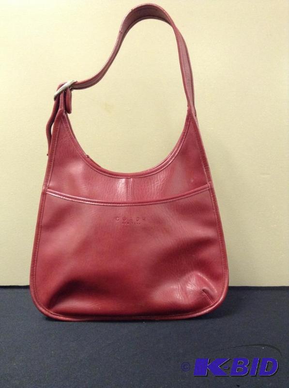 lot 28 image: Red Leather Coach Purse Handbag