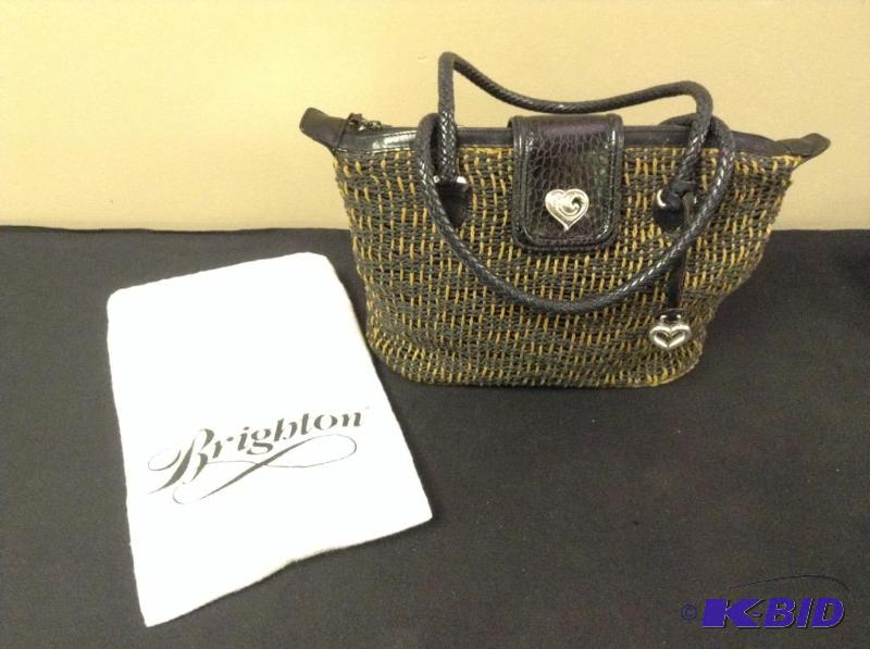lot 30 image: Black & Brown Woven Brighton Handbag Purse & Case