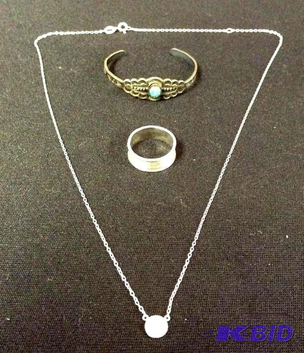 lot 6 image: (3) Pieces .925 Jewelry - Necklace Bracelet & Ring