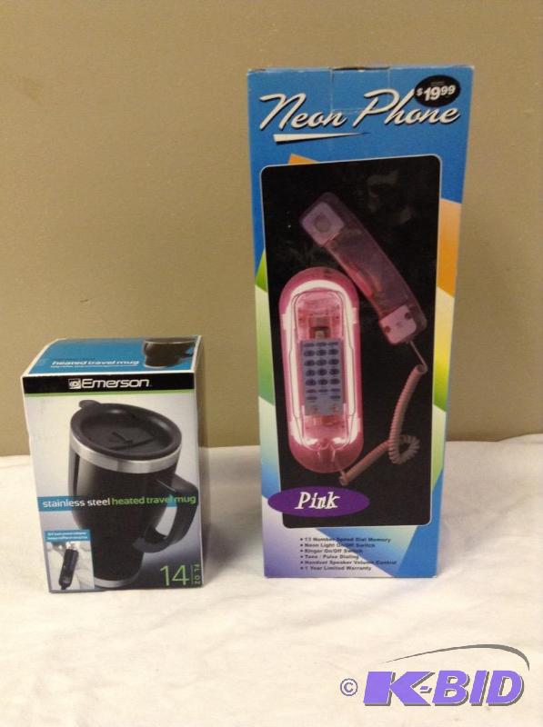 lot 40 image: Neon Phone and Emerson Heated Travel Mug