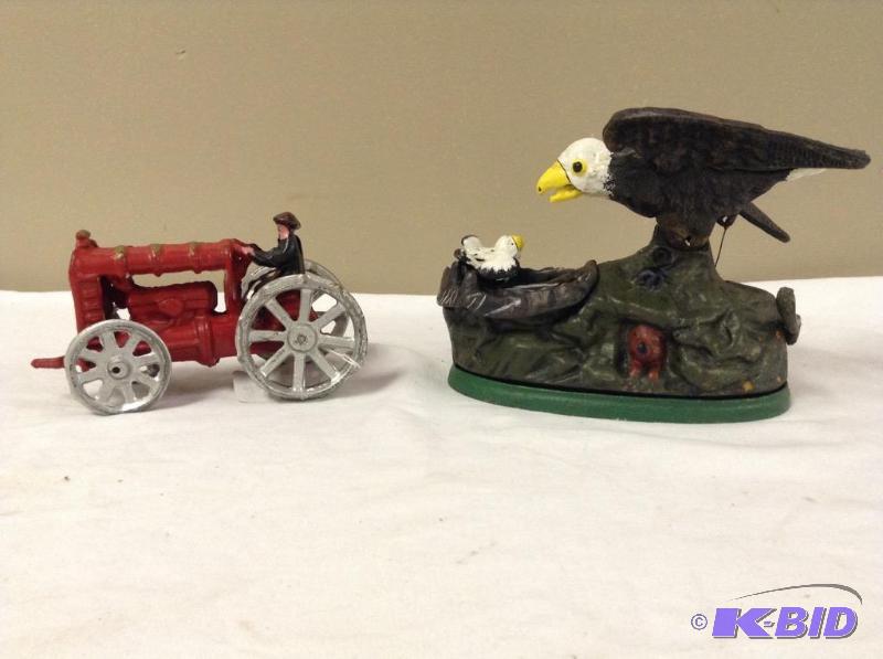 lot 49 image: Vintage Cast Iron Bank & Tractor