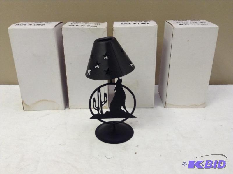 lot 8 image: 5 Western Theme Wolf Candle Lamps