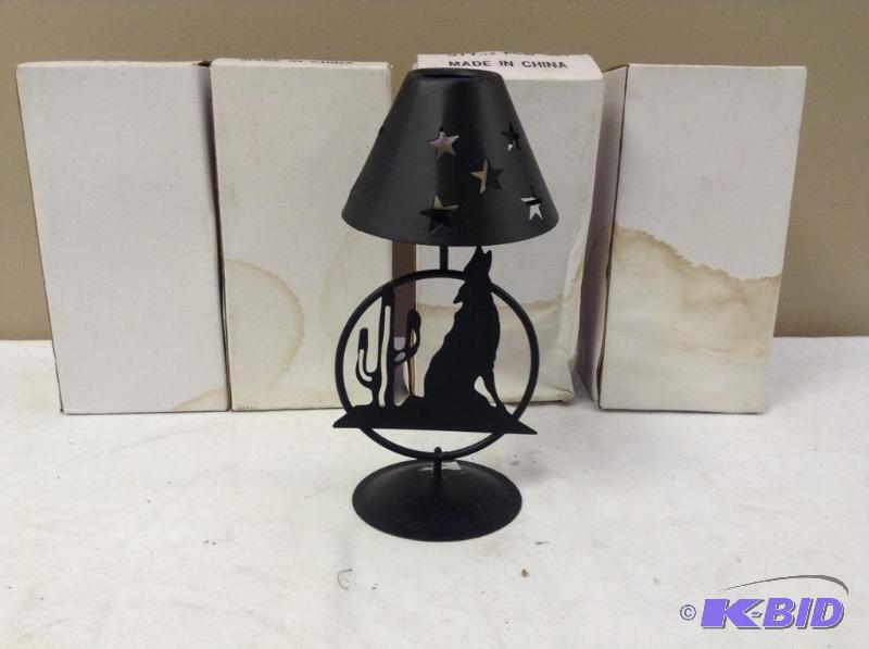 lot 9 image: 5 Western Themed Wolf Candle Lamps