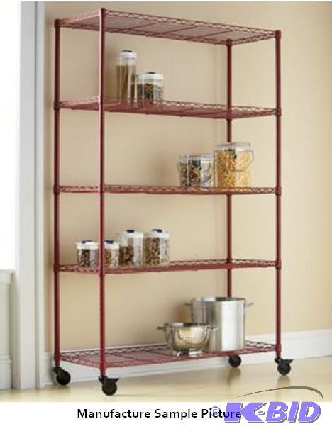 Wide Five Tier Metal Rolling Rack - Red - Wid...