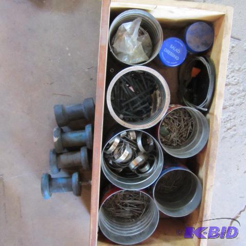 lot 100 image: Wooden Box, Cans Hardware