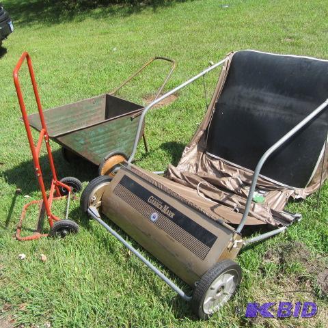 lot 125 image: Lawn Sweeper, Cart, Dolly