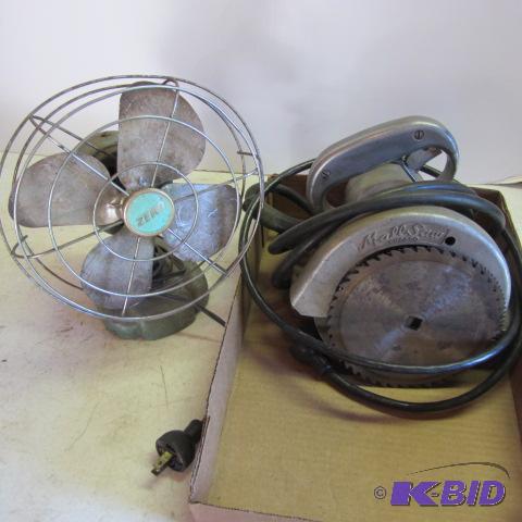 lot 139 image: Enamel Table Fan, Mall Saw
