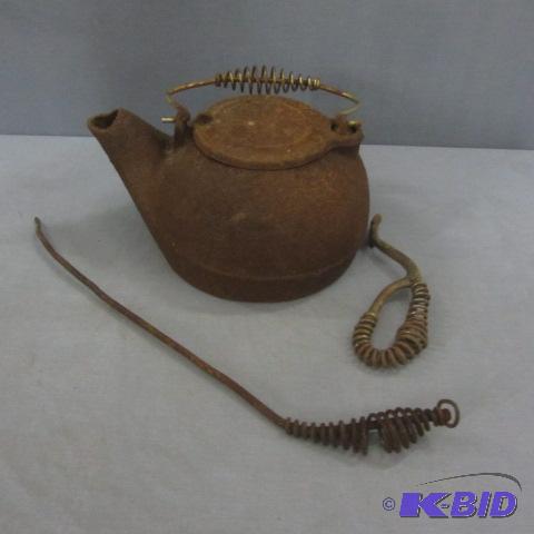 lot 91 image: Cast Iron Tea Kettle, Lifters