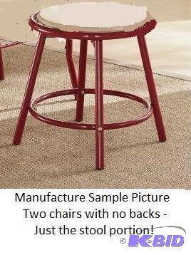 lot 21 image: Two Red Bistro Stools - Each stool swivels fr...
