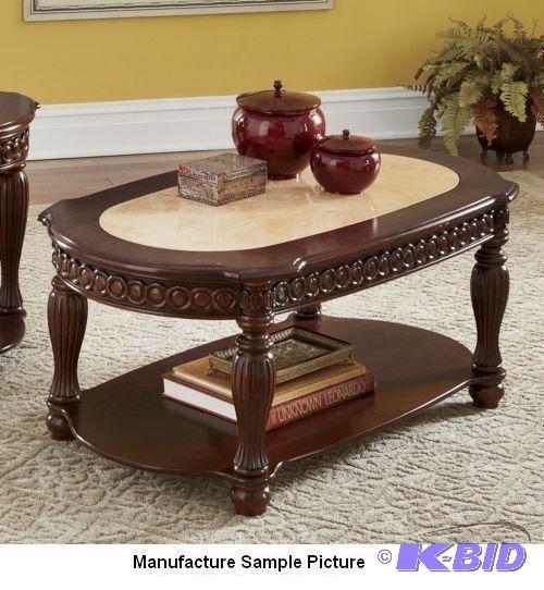 lot 3 image: Carved Golden Faux Marble Coffee Table - Inla...