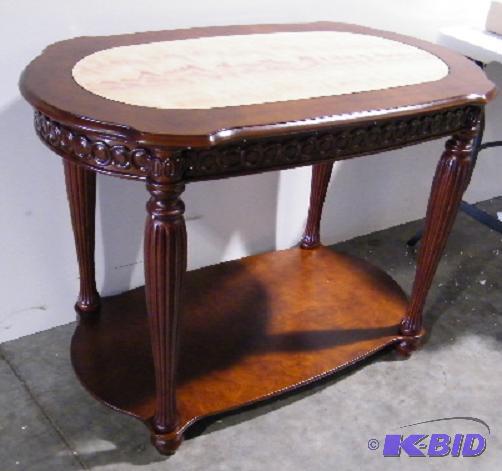 lot 42 image: Carved Golden Faux Marble Entry Table - Inlai...