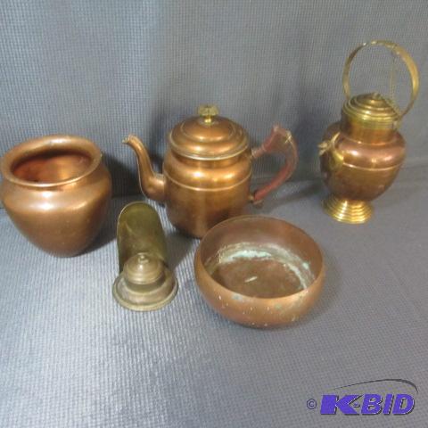 lot 143 image: Copper Vase, Teapot, Bowl