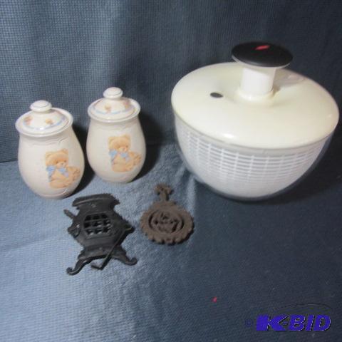 lot 154 image: Salad Spinner, Canisters, Trivets