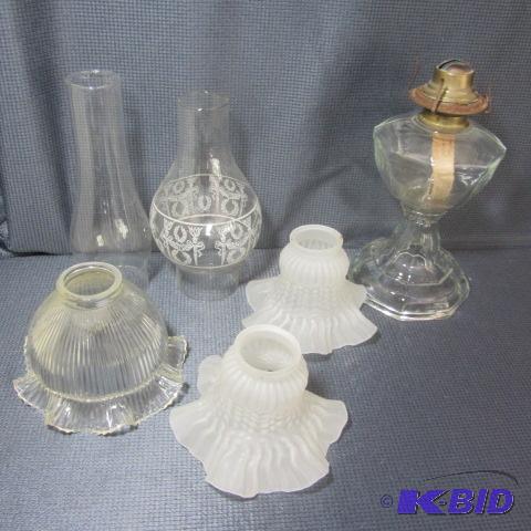 lot 174 image: Oil Lamp, Chimneys, Globes