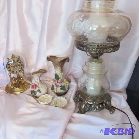 lot 294 image: Table Lamp, Clock, Vases, Panels
