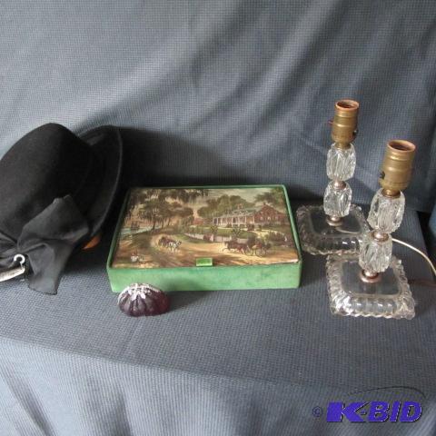 lot 350 image: Vintage Box, Wool Hat, Lamps