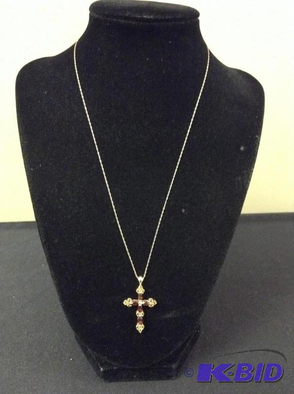 Topaz & Garnet 10K Gold Cross Necklace