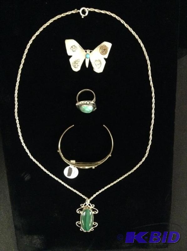 Grouping Sterling Necklace, Bracelet, Ring & Pin