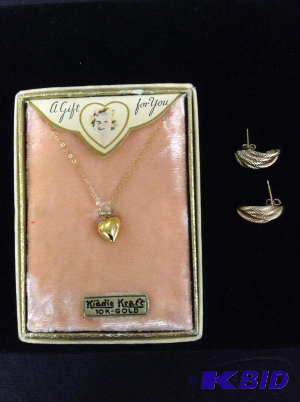 Cute 10K Heart Necklace & 14K Earrings