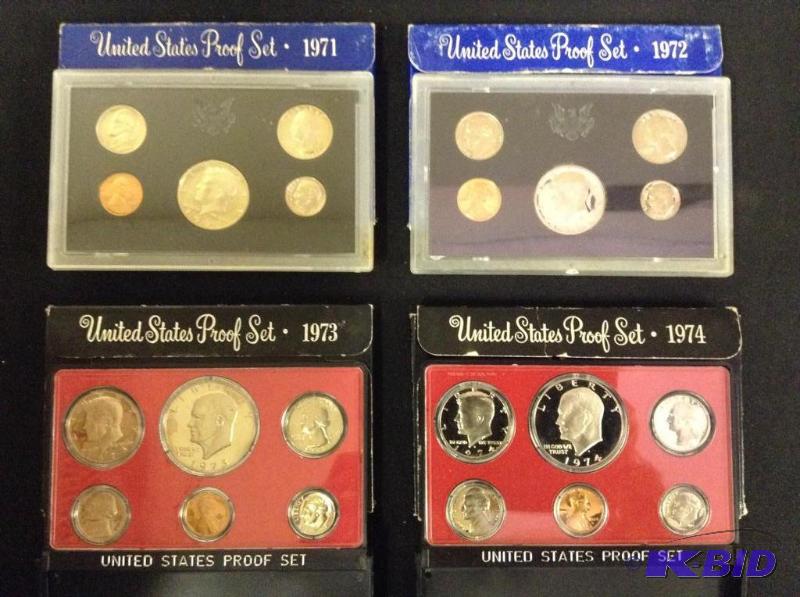 4 US Coin Proof Sets - 1971-1974