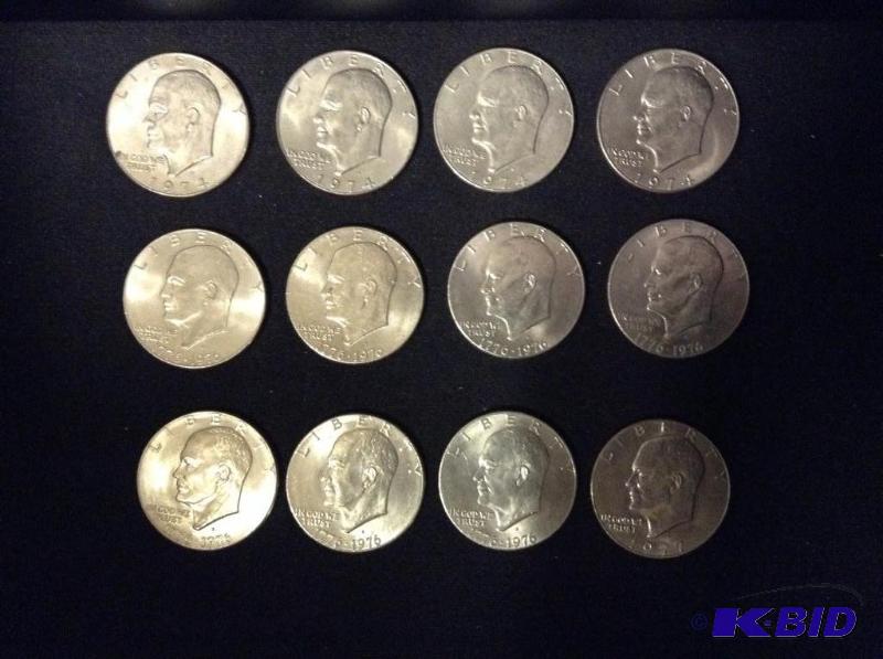 12 Eisenhower Dollars - 1974, 1976 & 1997