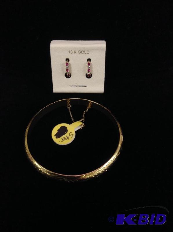 10K Earrings & GoldSterling Bangle Bracelet