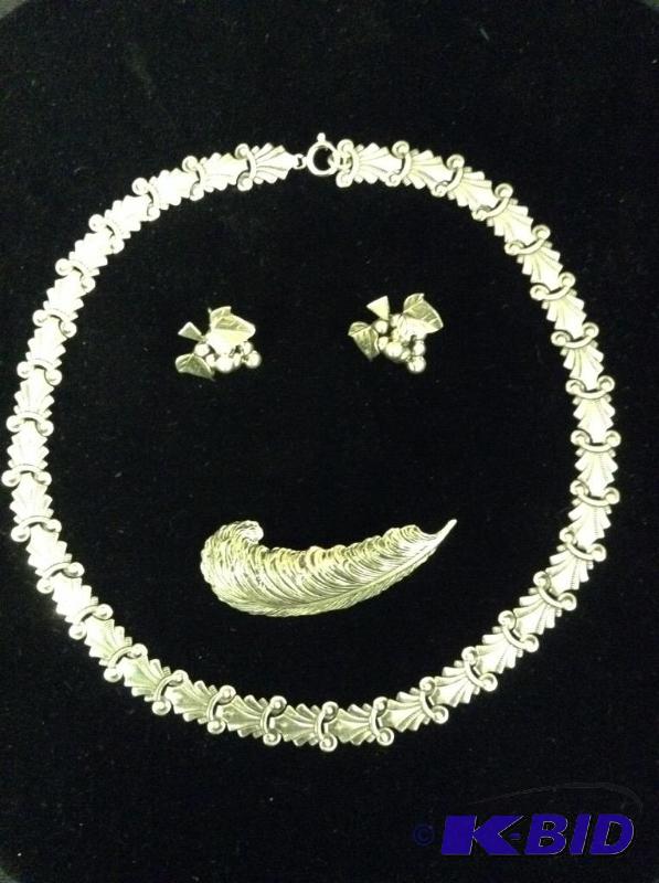 Sterling Necklace, Earrings & Pin