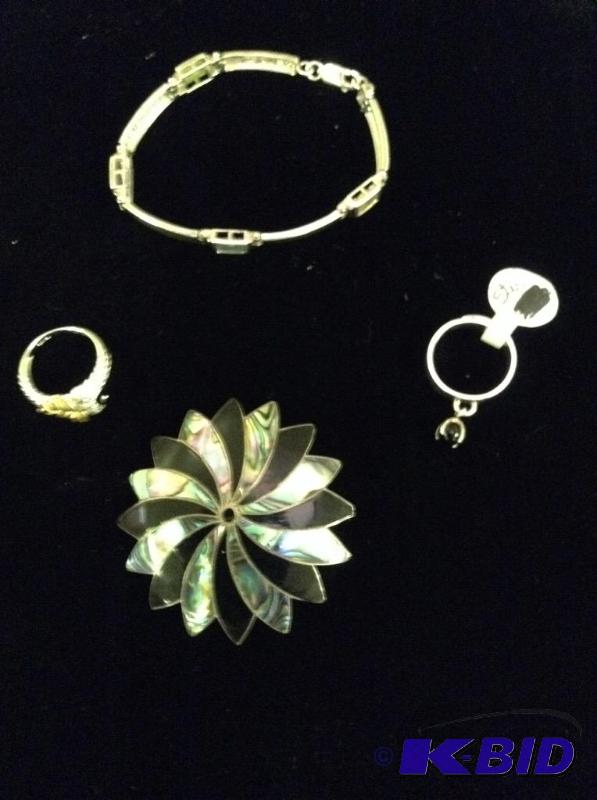 Sterling Pin Brooch, Rings & Bracelet