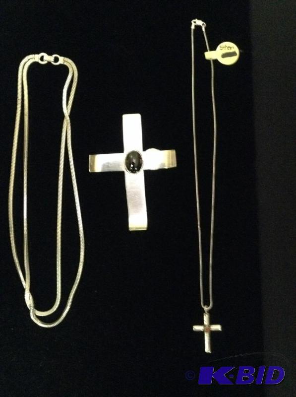 Two Sterling Necklaces and Cross Pendant