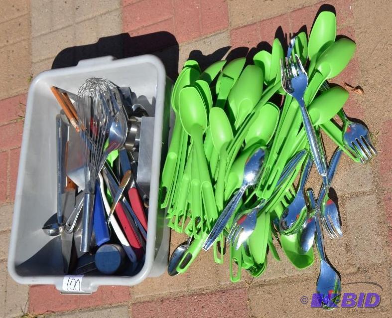 lot 100 image: Large lot of serving utensils and prep utensi...