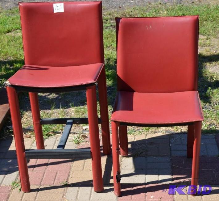 lot 102 image: 2 Red Chairs one looks like it may be a bar s...