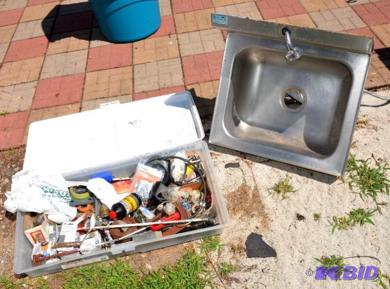 lot 125 image: Advance Stainless Steel Sink & box of mis...