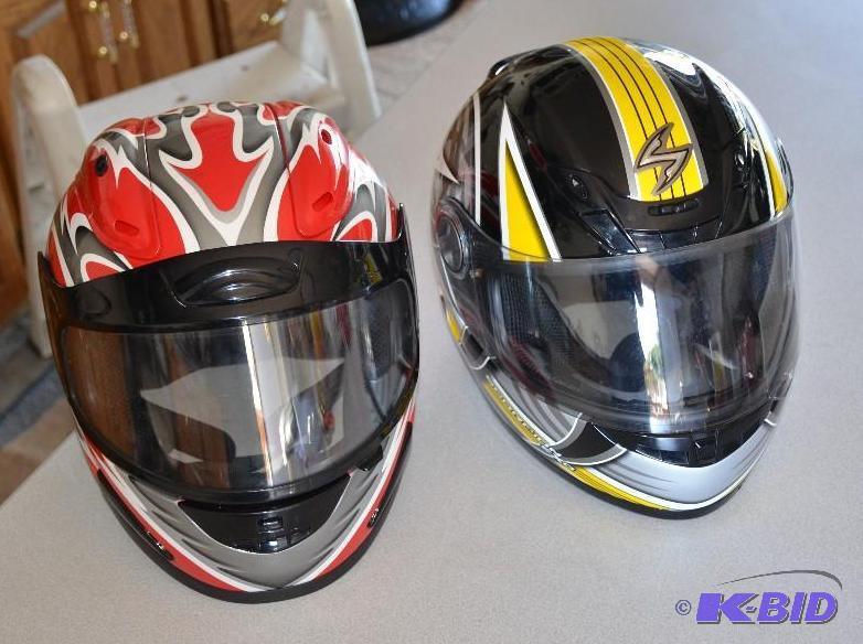 lot 129 image: 2 Motorcycle helmets in great condition. one ...