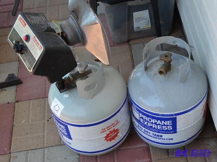 lot 62 image: 2 tanks one with Coleman Focus 15 propane rad...