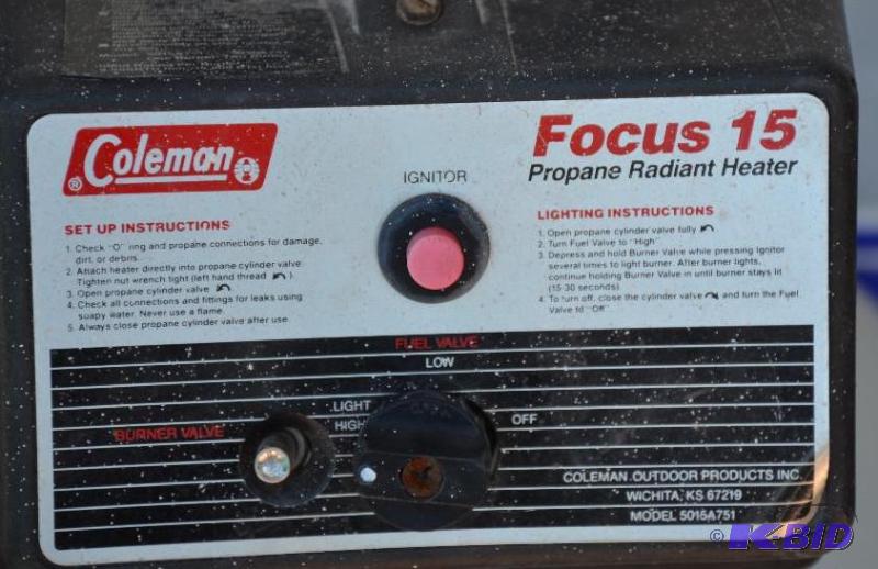 2 tanks one with Coleman Focus 15 propane rad... | Whiteford Auctions BMW,  MAC Tool Box, Welders, Trailers, Motorcycle Trailer, Work Van | K-BID